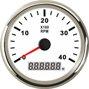 

1pc 85mm Waterproof Tachometer Device 0-4000RPM White Bezel Rev Counters IP67 with Hourmeters Blue Backlight for Car Ship Yacht