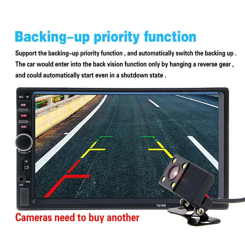 2 Din Car MP5 Player Bluetooth 7 Inch LCD Press Screen Multimedia Car Radio Support Rear View Camera 7018B