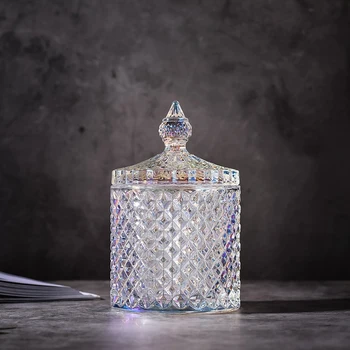 

Glass Storage Jars Sugar Chocolate Cans Diamond Candy Box Cotton Swabs Box for Home