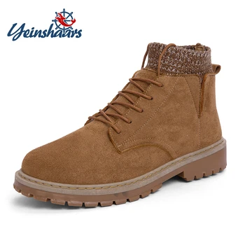

YEINSHAARS Men Boots Autumn Winter Shoes Man High Top Ankle Boot Comfortable Casual Shoes Cow Suede Non-slip Motorcycle Boots