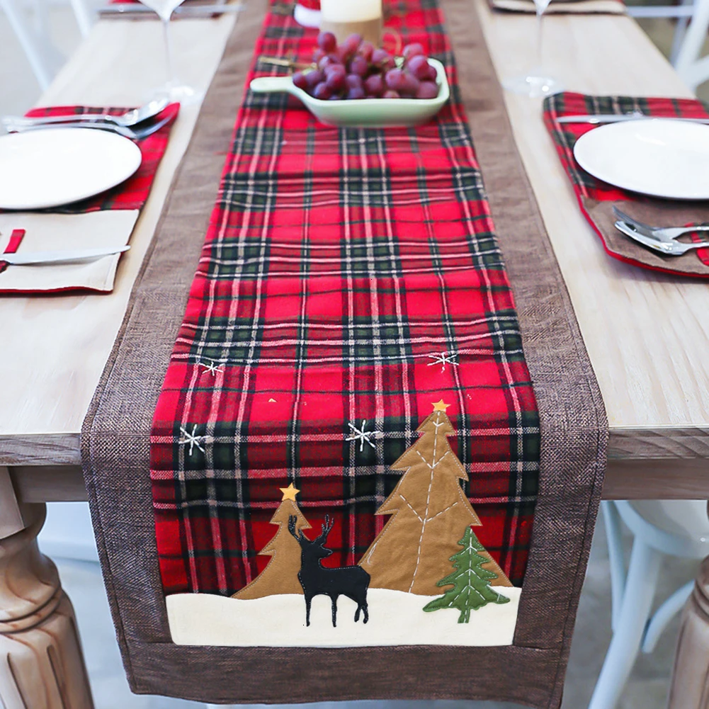 Table Runner Cotton Burlap Buffalo Check Double Sided Plaid Table Runner for Christmas Birthday Party Decoration 14x72inch