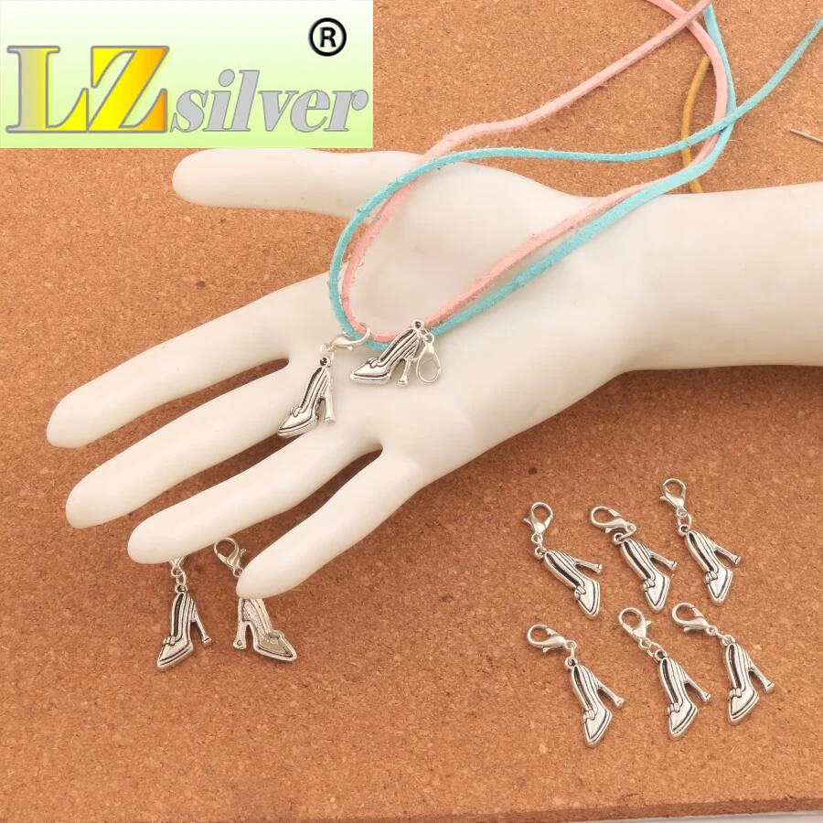 High Heels Shoes Lobster Claw Clasp Charm Beads 33.2x12mm 100PCS Zinc Alloy Jewelry DIY C236