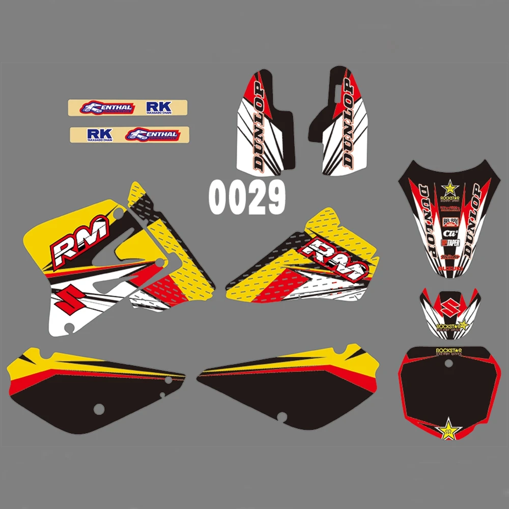 Для SUZUKI RM85 2001- Графика наклейки на заказ Номер Наименование лента 3M Полный мотоцикл Фоновые наклейки аксессуары