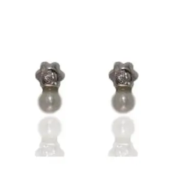 

Earrings you and me sterling silver flower cubic zirconia and Pearl