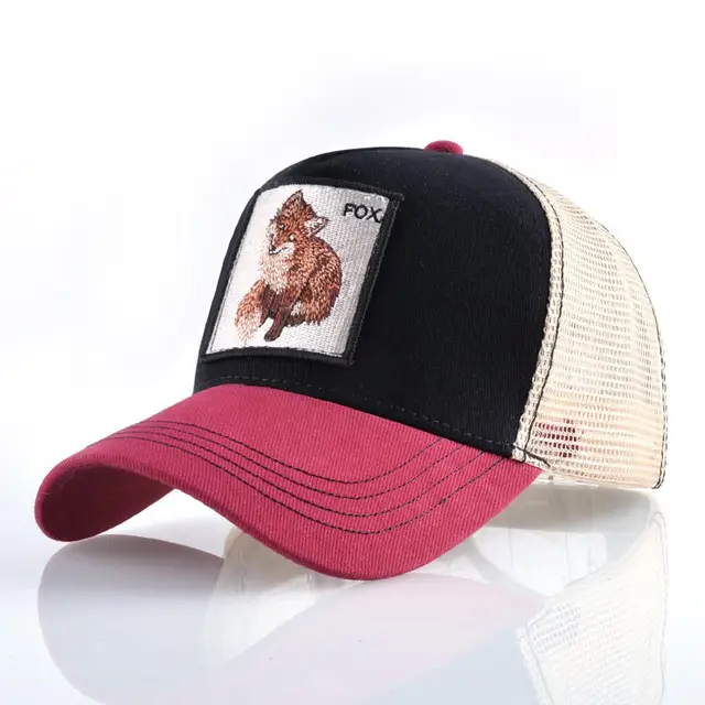 Fashion Animals Embroidery Baseball Caps Men Women Snapback Hip Hop Hat Summer Breathable Mesh Sun Gorras Unisex Streetwear Bone Red2 Fox