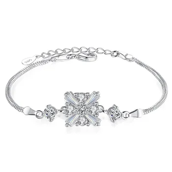 

ModaOne New Luxury Fashion 925 Sterling Silver Cube Crystal Four Claws Zircon Box Chain Bracelets & Bangles pulseira