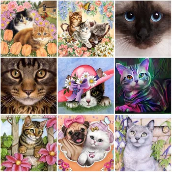 

Cat DIY 5D Diamond Painting Cross Stitch Full Round Drill Rhinestone Animal Diamond Mosaic Embroidery Pictures for Home Decor