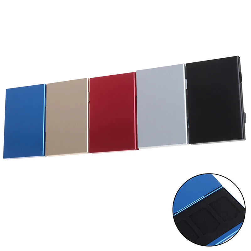 Silver Aluminium Alloy Micro TF Memory Card Storage Wallet Carrying Case Holder Protective Box