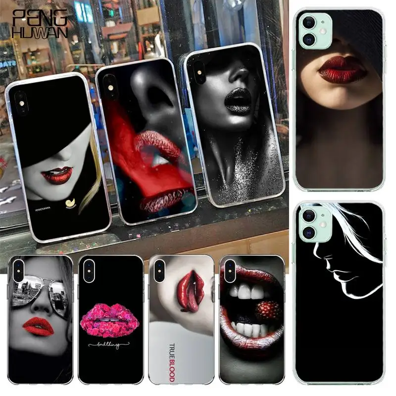 PENGHUWAN Makeup red lips girl Lipstick DIY Luxury Phone Case for
