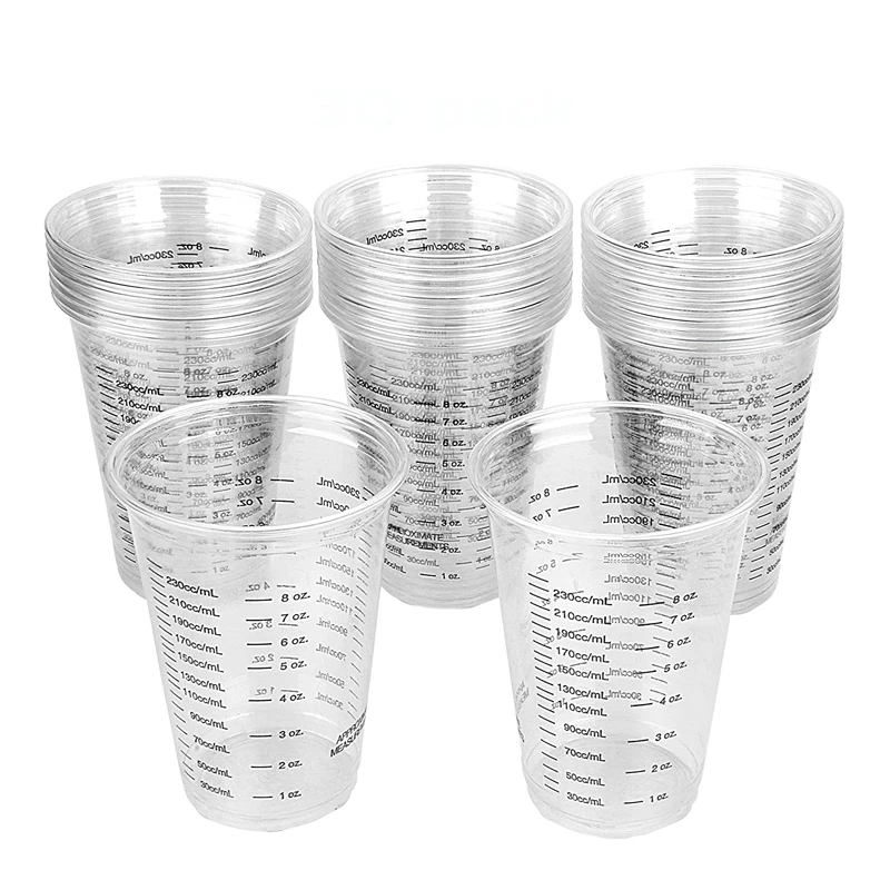 20pcs Clear Plastic Measuring Cups for Epoxy Resin, Stain, Paint Mixing,  Half Pint Reusable Mixing Cups