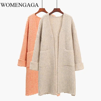 

V-neck Long overknee cardigan sweater women's autumn winter 2020 new loose thickened knitted coat double pockets R4QK