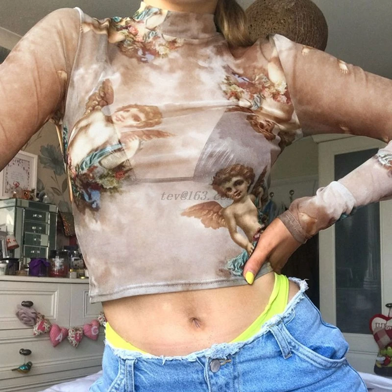 Женский весенний облегающий укороченный топ с длинными рукавами романтичная