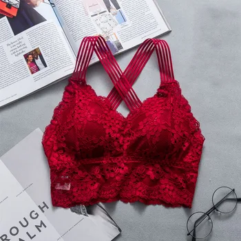 

Sexy Back Cross Women Lace Strap Bras Push Up Wireless Tube Tops Fashion Beauty Back Padded Bralette Tank Tops Underwear