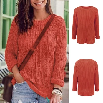 

Street Trendy Pullover Round Neck Loose Orange Sweater Women's Sweater Autumn and Winter