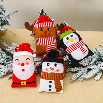 安い クリスマス子供のギフトバッグキャンディーギフト新年のクリスマスバッグ不織布巾着トートバッグサンタクロースヘラジカ収納袋