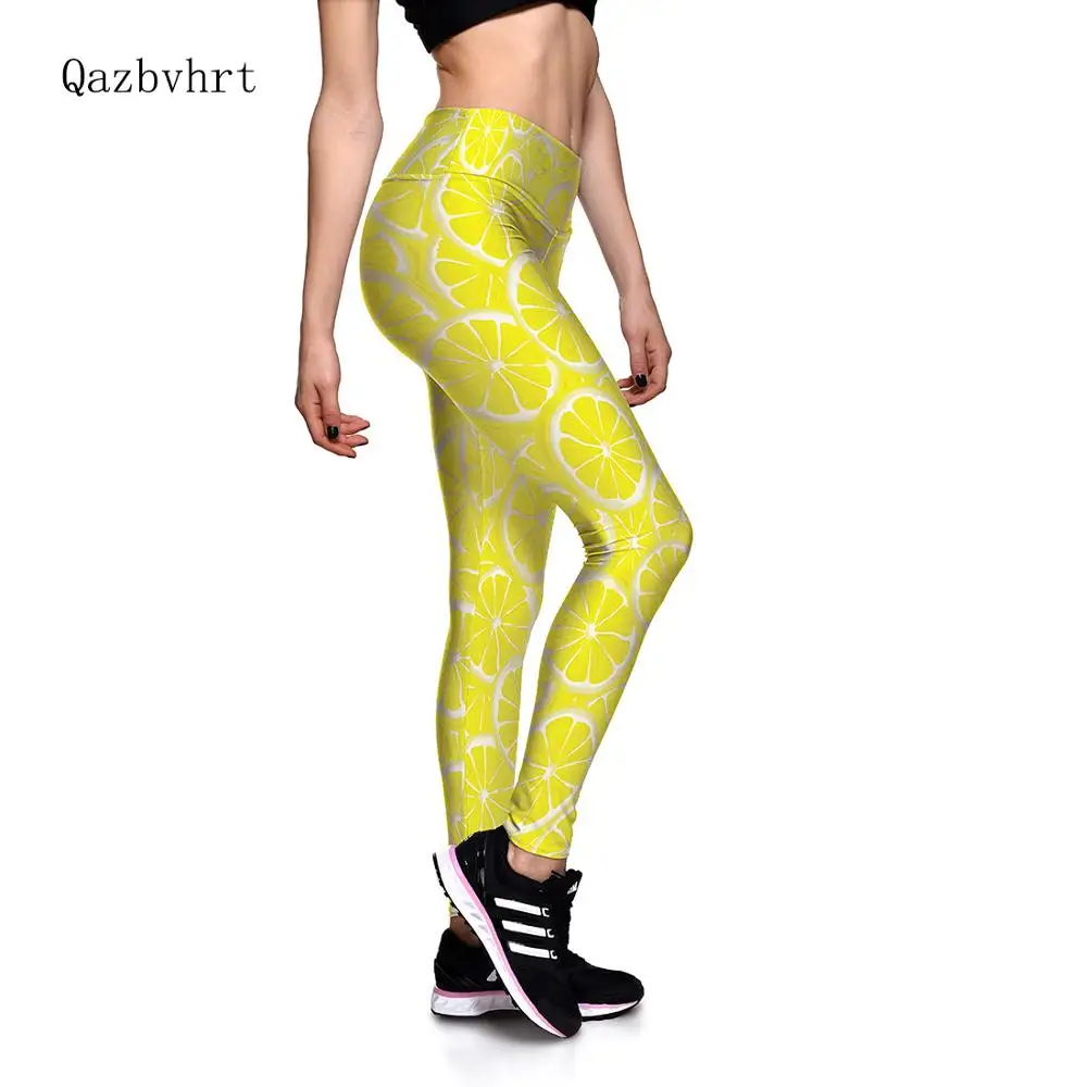 Fashionable and fresh lemon Print Leggings with high waist and hips for