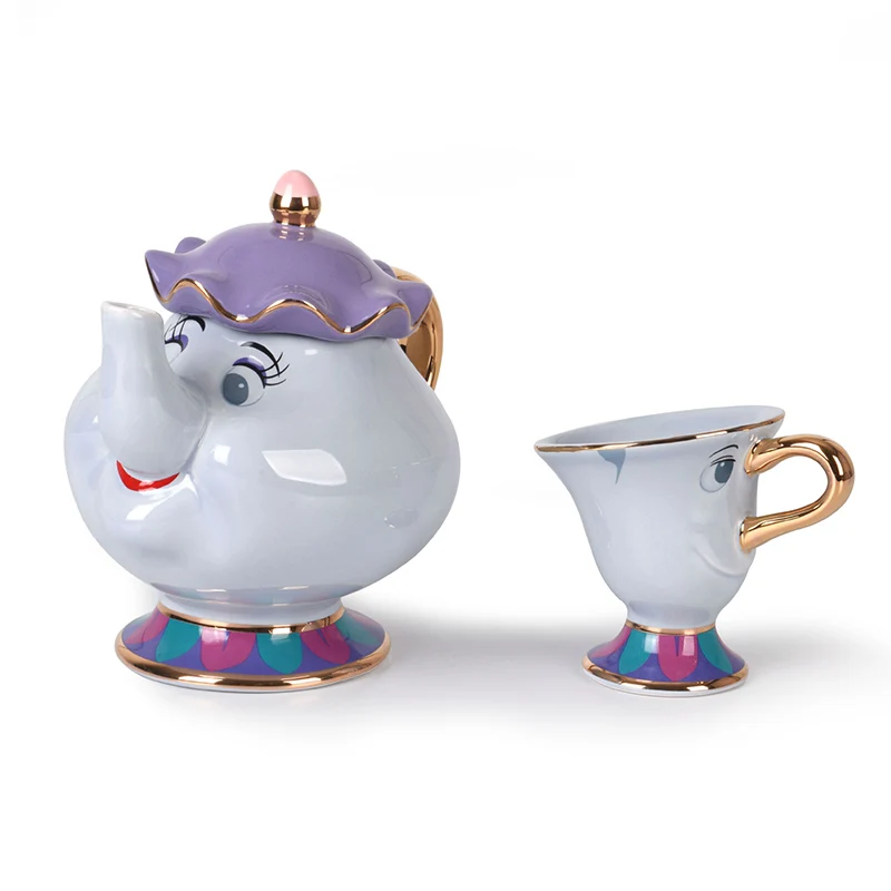Белый/синий стиль мультфильм Красавица и Чудовище кружка и чайник Миссис Поттс чип чайный горшочек, чашка один набор прекрасный подарок к Рождеству - Цвет: 1 Blue Cup and 1Pot