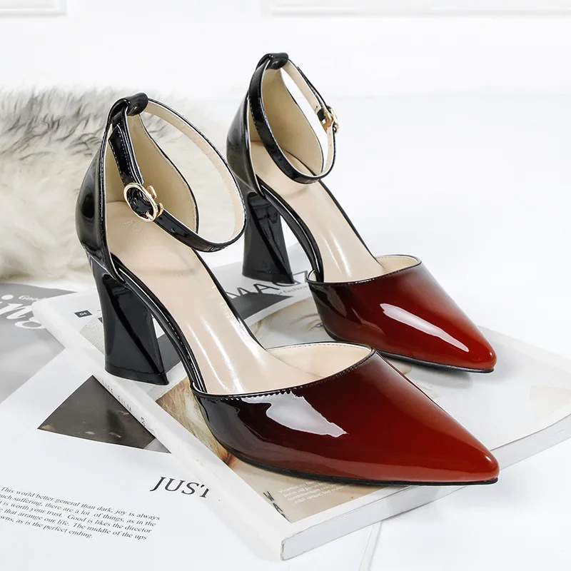 

Sexy Mix Color Patent Leather Shoes Women Pumps Block Heel Summer Fall 2019 High Heels Shoes Ladies Office Shoe