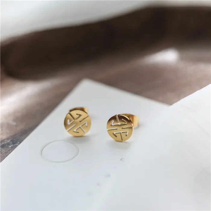 gold earring YUN RUO, золотой цвет, китайский стиль, счастливое слово, ожерелье, титановая сталь, Женские Ювелирные изделия, подарок на день рождения, никогда не выцветает, Прямая поставка - Окраска металла: gold earring