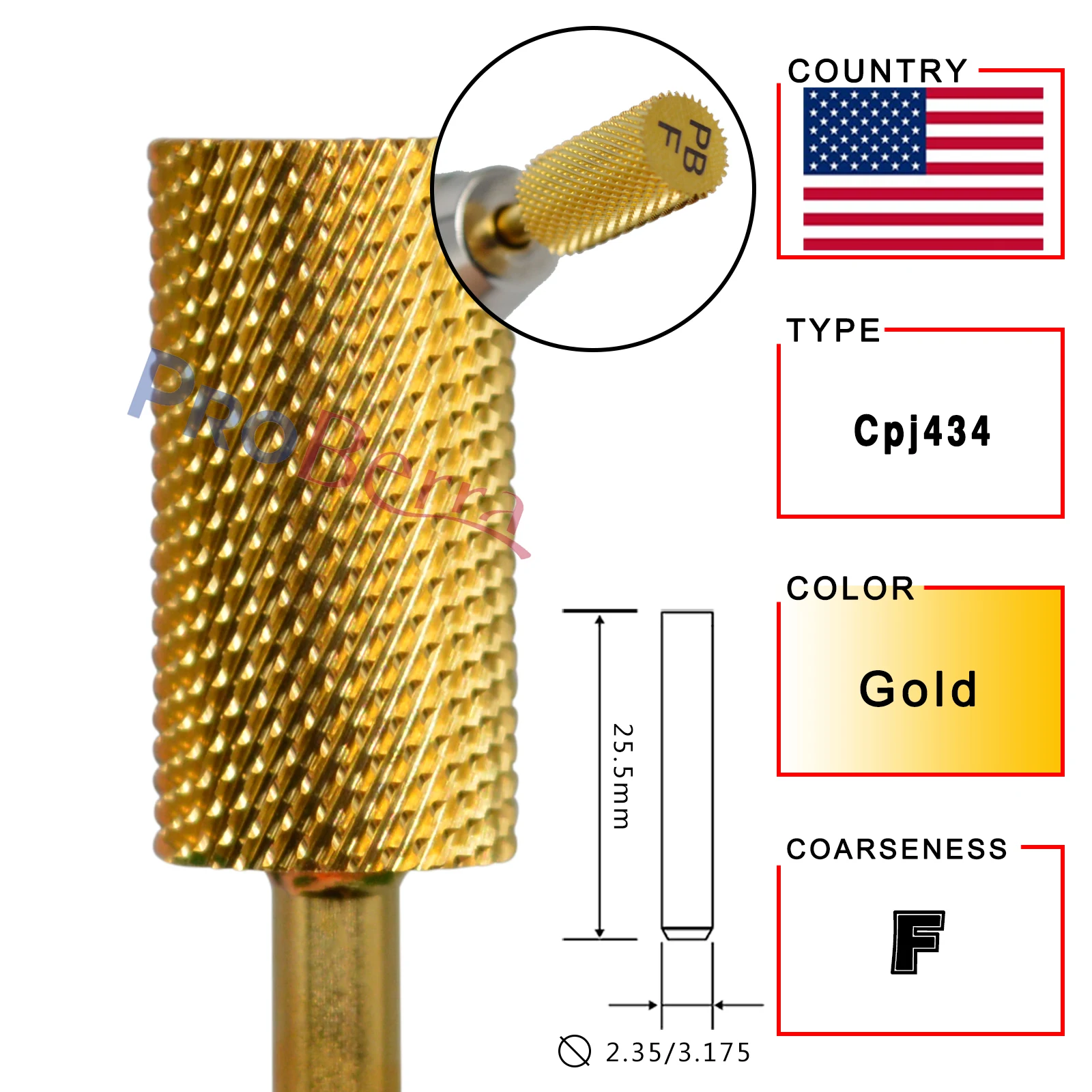 RolinStar 6.6 Large Barrel Gold Tungsten steel Carbide nail drill bits Nail Art Tools Burrs 3/32" Manicure Accessories 6