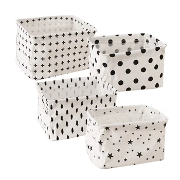

4PCS Desktop Canvas Sundries Basket Storage Basket Portable Frame Fabric Storage Basket Clothes Storage Toy Storage
