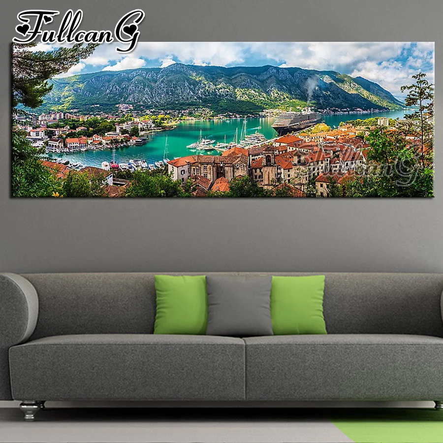 FULLCANG 5d diy Алмазная мозаика/круглый пейзаж, картина, выложенная алмазами kotor& montenegro большая вышивка мозаика Настенный декор FC1764