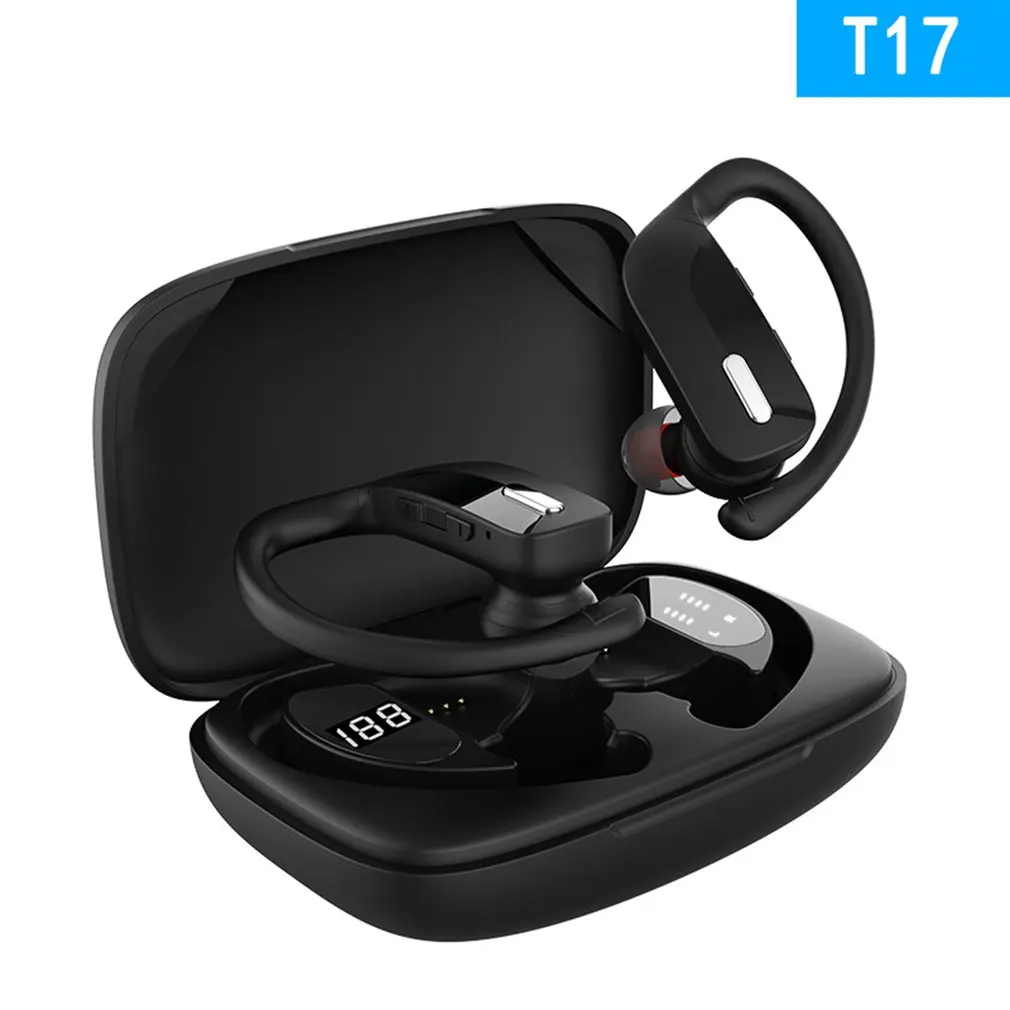 T17 Ear Hanging Type Sports Wireless Headset Black Led Power Display Lossless Noise Reduction Wireless Earphone