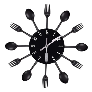

Home Decorations Noiseless Stainless Steel Cutlery Clocks Knife And Fork Spoon Wall Clock Kitchen Restaurant Home Decor