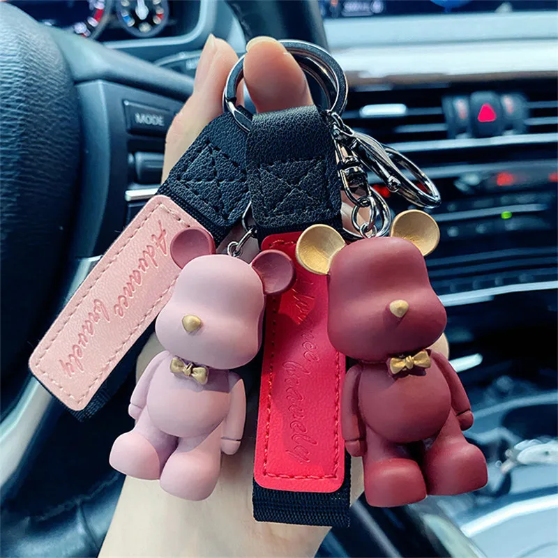 ChimCute-Porte-clés ours en PVC avec nœud, porte-clés animal de dessin animé Kawai, pendentif JOAdTosBag, porte-clés de voiture, cadeau de bijoux