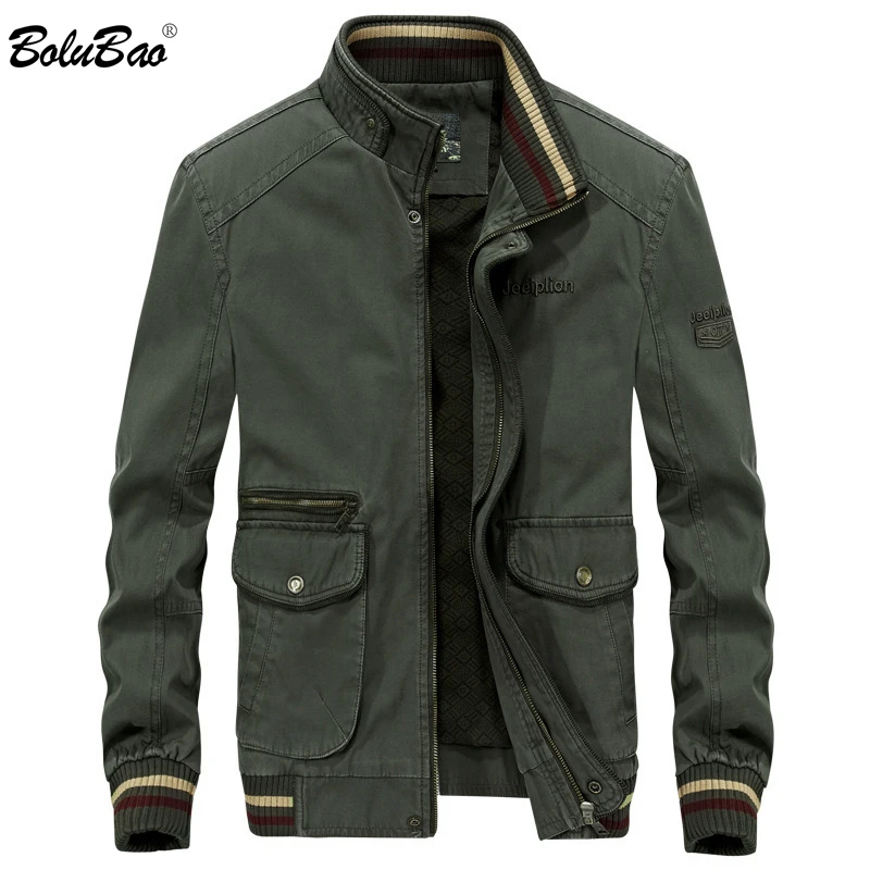 

BOLUBAO Men's Jackets Solid Color Standing Collar Coat Multi Pocket Male Bomber Jacket Slim Fit Men Casual Jacket