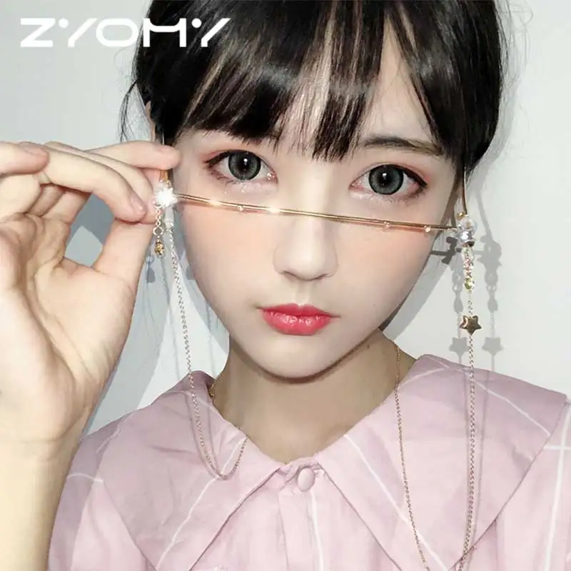 Zyomy женские очки полурамки звезда кристалл кулон бренд дизайнер женские очки без объектива сплав Мода бескаркасные