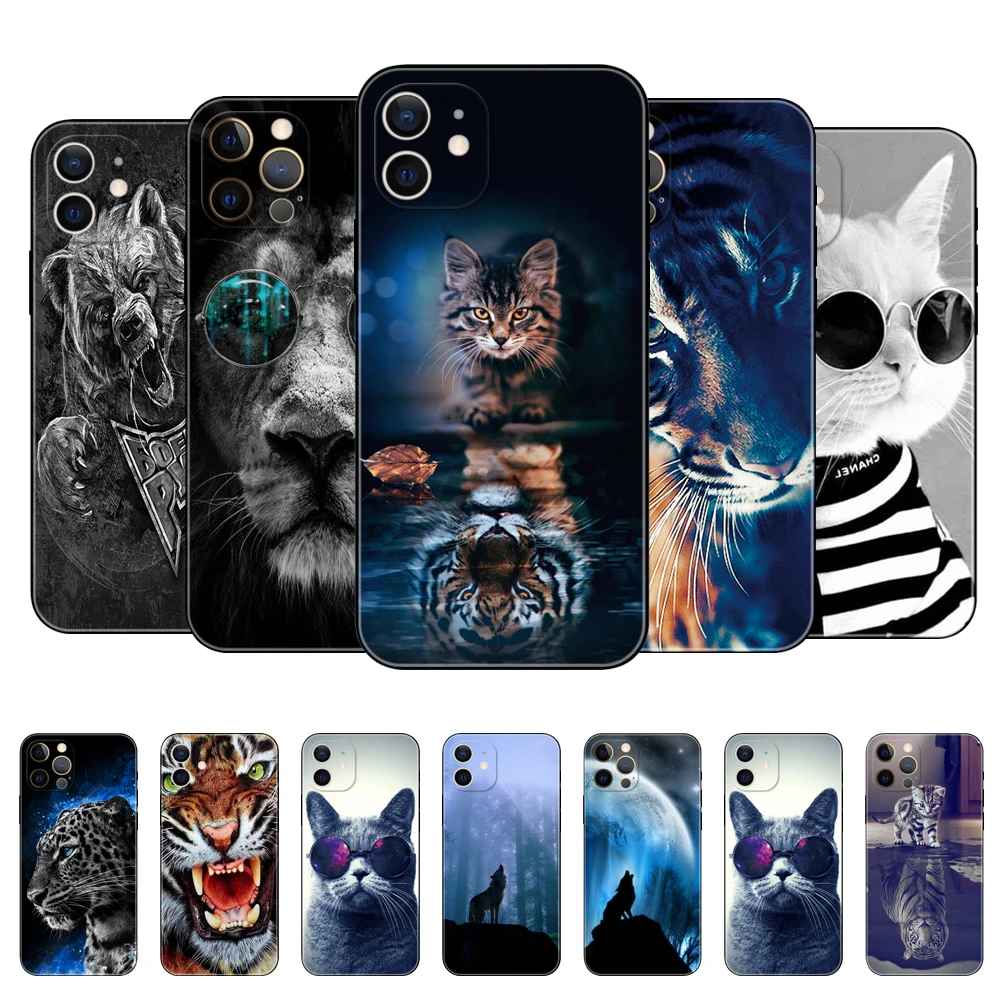 Per Iphone 12 Custodia Per Iphone 12 Mini 12 Pro Max Cover Per Apple Iphone12 12Pro Paraurti Custodia In Tpu Nera Lion Tiger Wolf Cat