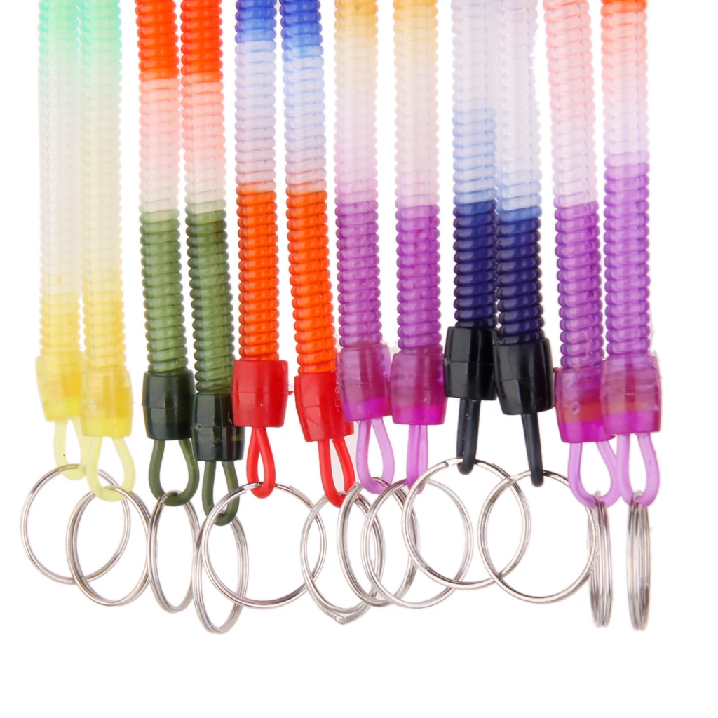 24 Pcs Retractable Spiral Stretch String Keychain Key Ring Chain Keyring
