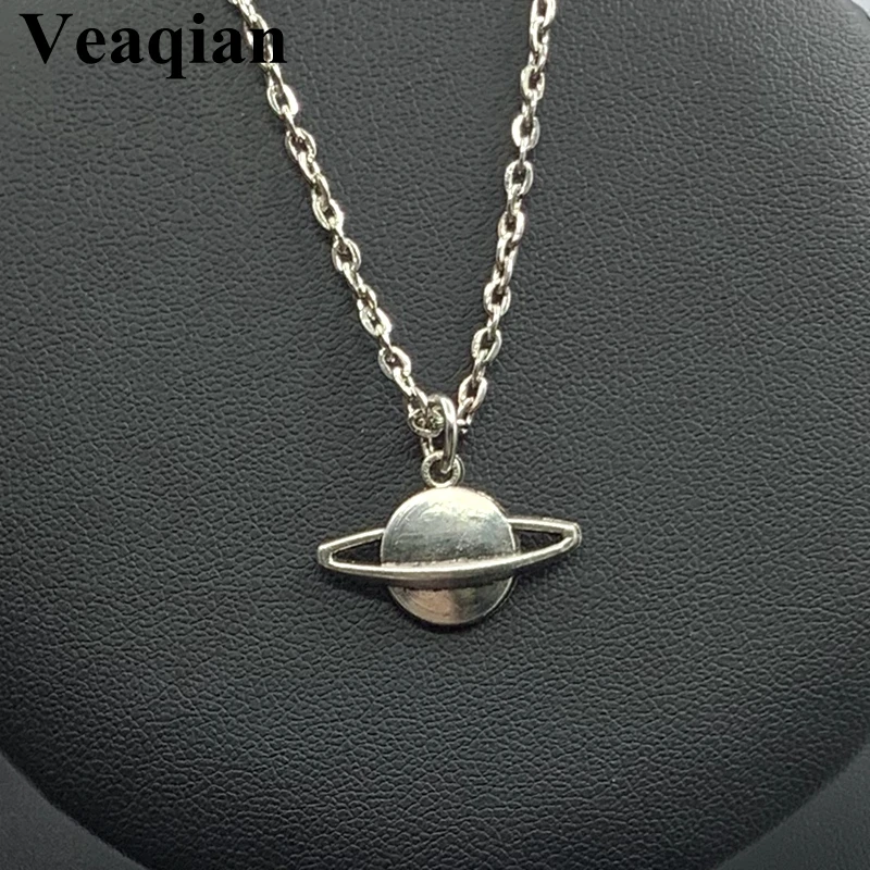 1 ожерелье Saturn мужское с кулоном Ожерелье космическим НЛО круглое Серебряная