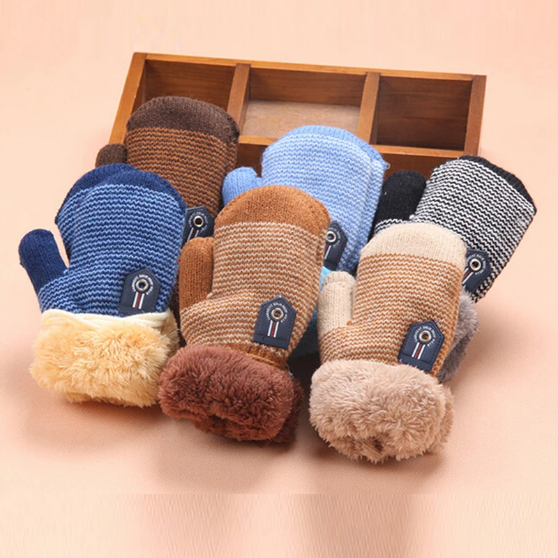Зимние новые стильные вязаные милые бархатные детские перчатки bao nuan bao