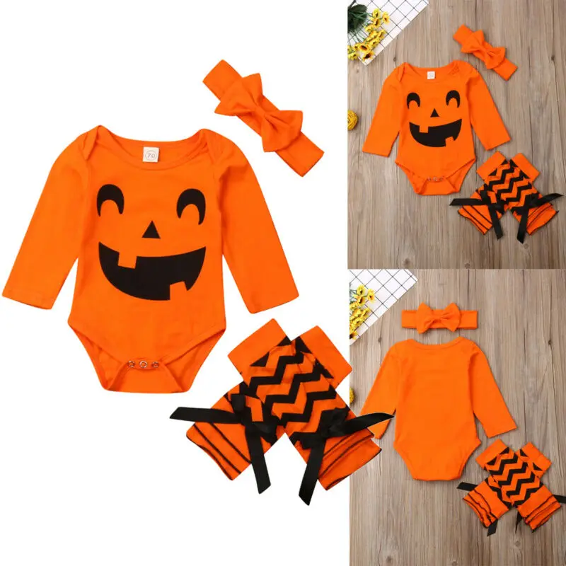 Baby 3PCS Halloween Clothes Winter Long Sleeve Romper Jumpsuit+Headband+Sock Outfit Infant Baby Girl Boy Costumes