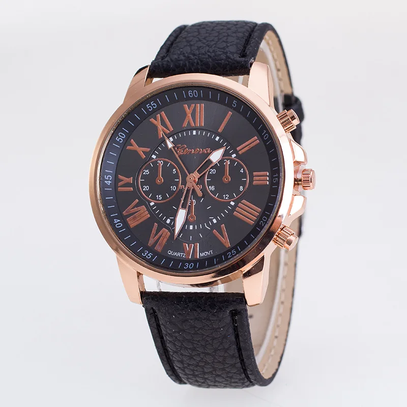 

New Style Geneva Double Layer Letter Decoration Belt Watch Wechat Business Hot Selling Roman Numerals Three Eyes Watch