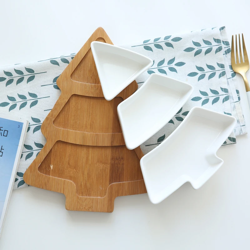1 Set Christmas Tree Shaped Ceramic Dishes Porcelain Plates Tableware Dinnerware Salad Cake Fruit Dessert Candy Snack Plates