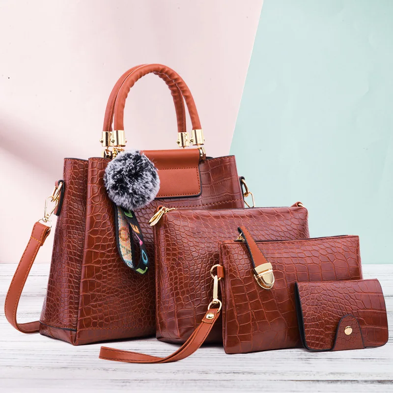 

2019 New Crocodile Pattern Portable Diagonal 4pcs per set Bag European&American Fashion Handbags Purses and Handbags