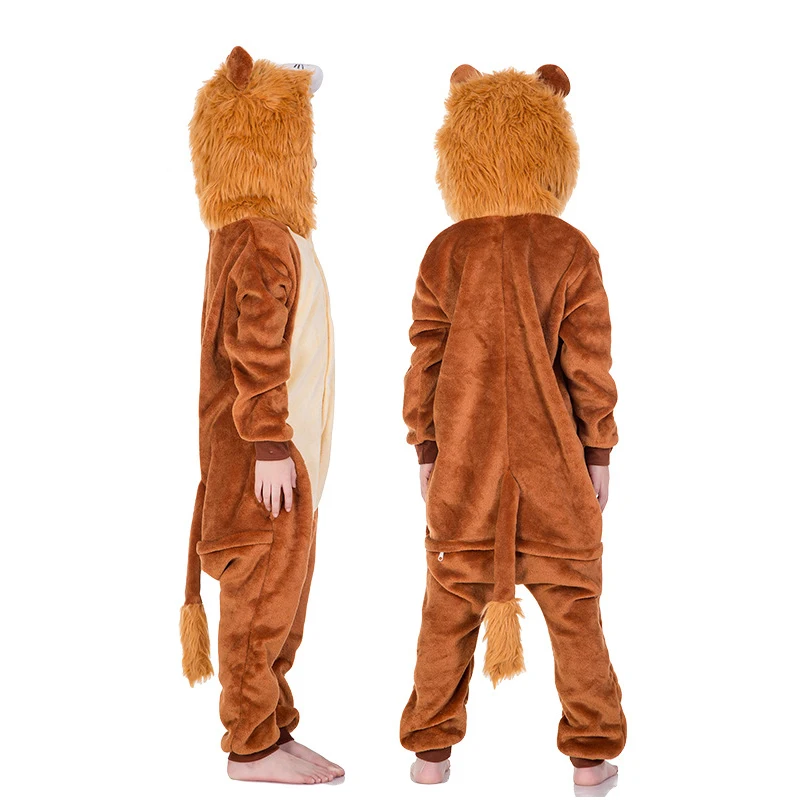 Cartoon Lion Baby Boys Pajamas Girls Hoodie Flannel Sleepwear Cute Cosplay Pajamas Costume Onesies For Kids Baby Party Bodysuit