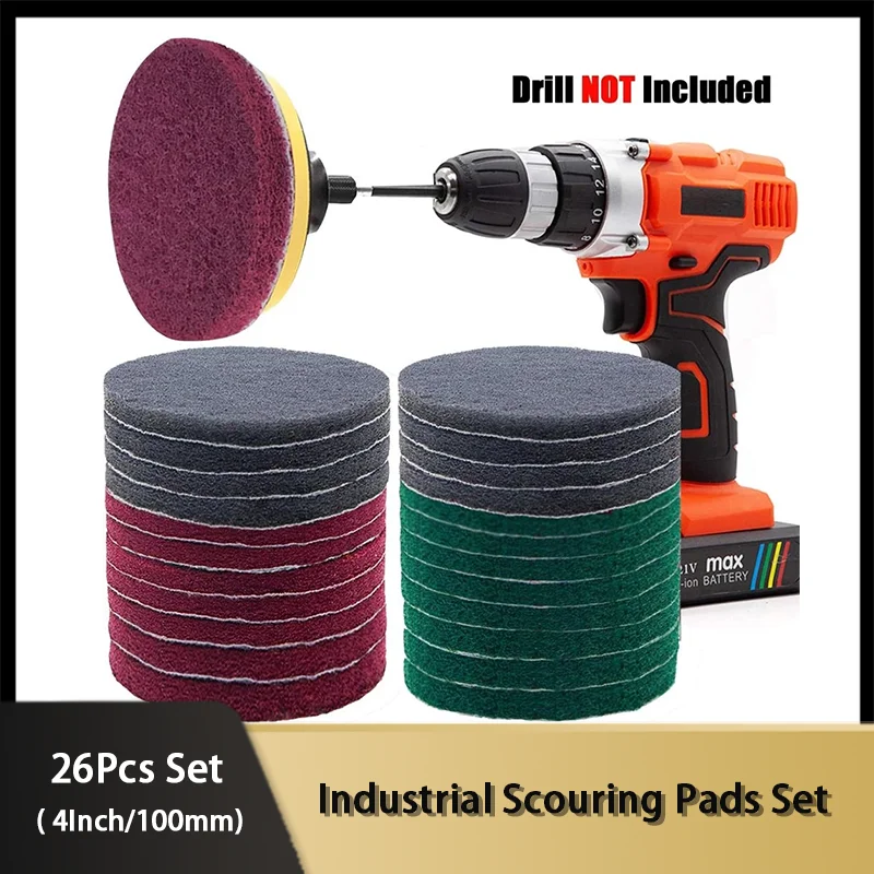 26 Pieces set Power Scrubber Pads Kit Drill 4 Inch Brush Scouring Cleaning for Kitchen Bathroom Car Headlight | Дом и сад