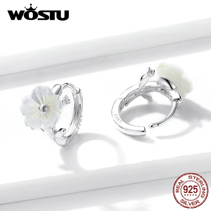 WOSTU, Новое поступление,, настоящее 925 пробы, серебро, чистый цветок, серьги для женщин, чистые белые лепестки, цветение, серьги, ювелирное изделие, CTE321