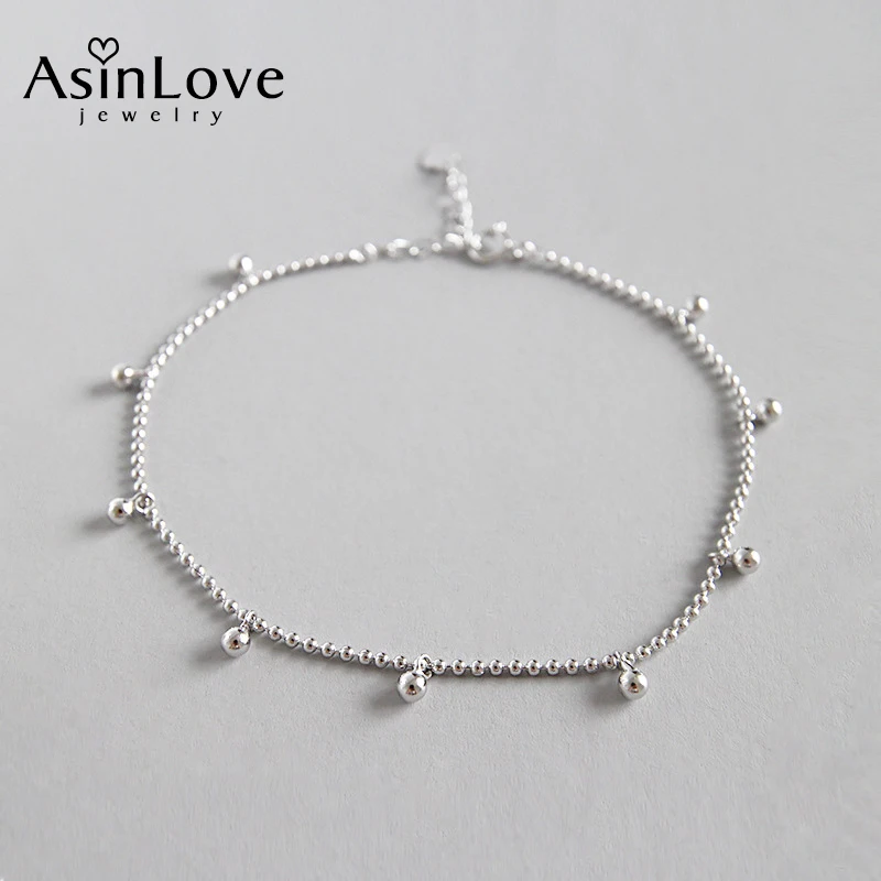 AsinLove Настоящее серебро 925 пробы ножной браслет простая Геометрическая круглая