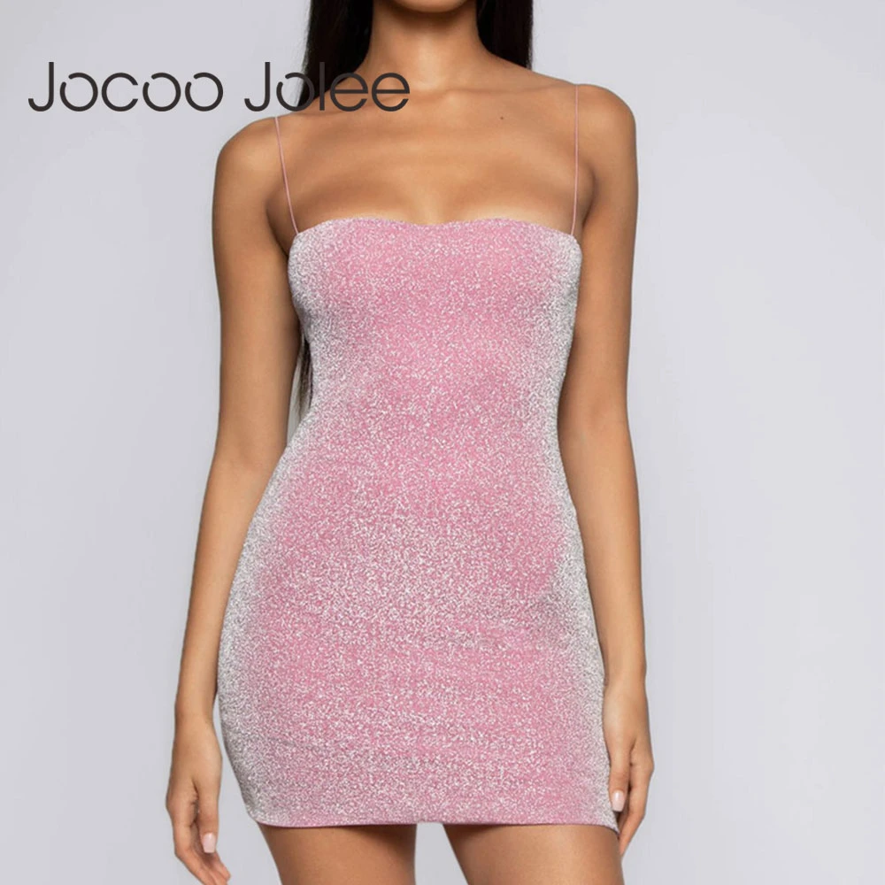 Jocoo Jolee Sexy Nightclub Dress Summer Women Slim Thin Tight Dress Spaghetti Strap Sequins Party Bodycon Dress Vestidos 2020 boho dresses