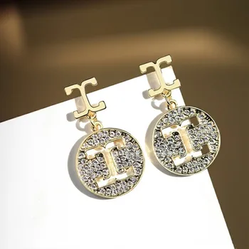 

2020 European Exaggerated Gold Color Chinese Word Crystal Round Dangle Earring for Women Personality French Retro Earrings Gift