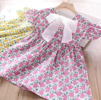 

2020 Summer New Children Baby Printed Back Bow Dresses , Girls Princess Cute Clothes 5 Pieces/lot Wholesale