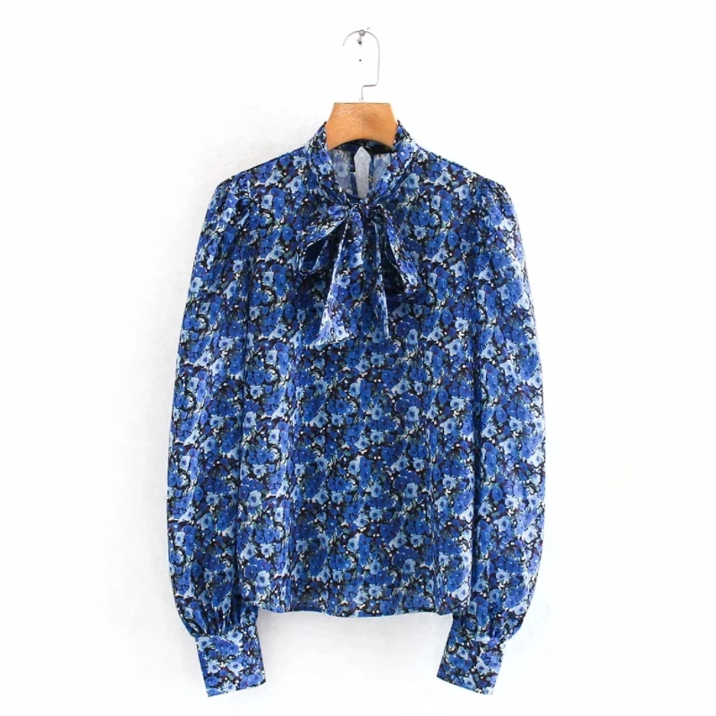 Englan стильная женская Повседневная блуза с воротником-бабочкой и цветочным принтом, женские рубашки с пышными рукавами, шикарная Женская сорочка, топы LS6153 - Цвет: as pic LS6153XN