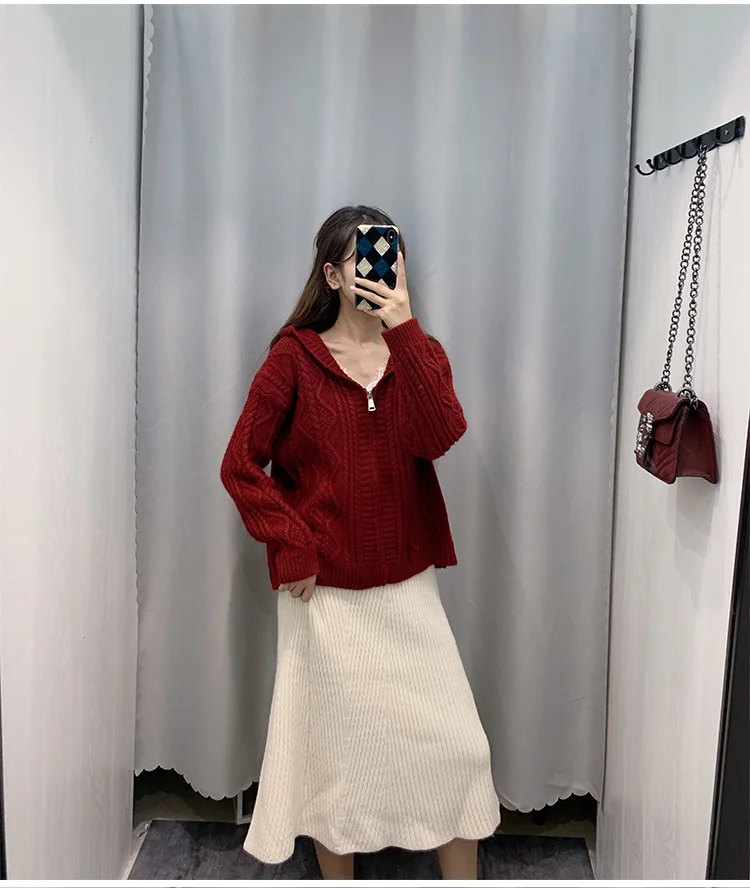 Women Sweater With A Hood New Arrival Autumn And Winter Loose Zipper Female Knitted Cardigan Korean Style Hot Sale A11