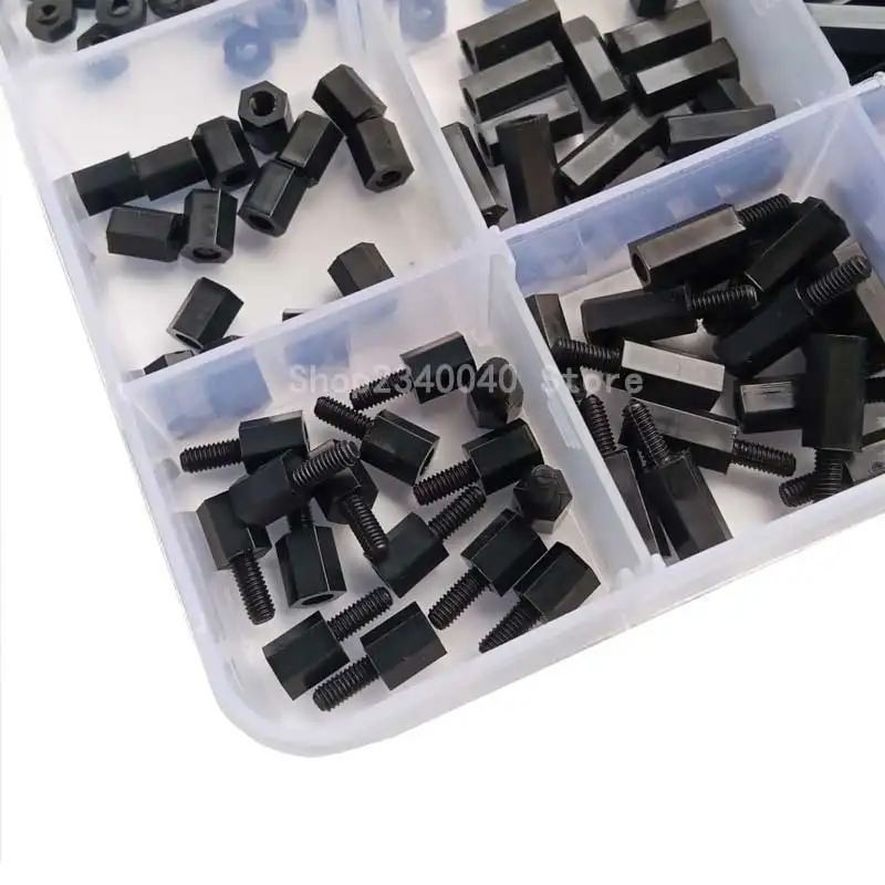 260Pcs/Set M3 Nylon Hex Spacers Screw Nut Stand-off Plastic Parts Plastic Standoff Set nuts, PCB board height hexagon spacer kit