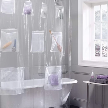

Waterproof Fabric Shower Curtain or Liner with 9 Mesh Pockets,180 x 180Cm